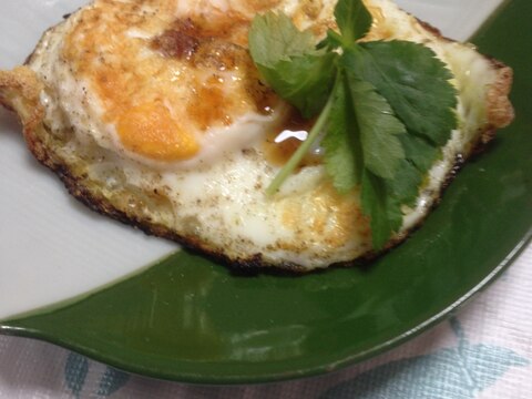 カリカリ目玉焼きの三つ葉添え(*^^*)☆